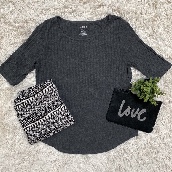 Apt. 9 Ribbed SS Top 💗 Gray - Picture 3 of 12